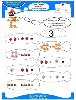 Çocuklar İçin toplam işlemi yaprak testleri 